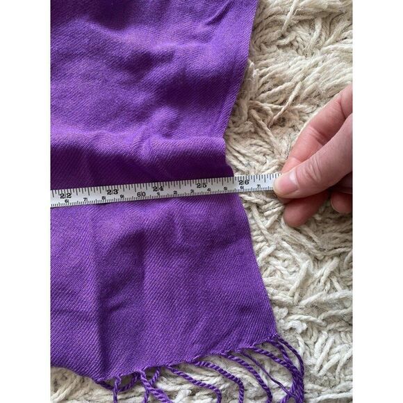 Purple Pashmina Shawl Wrap Fringe Wool Blend - Picture 4 of 4